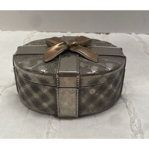Godinger Silver Art Co. Silver-plated Lined Oval Jewelry Trinket Box Gold Bow